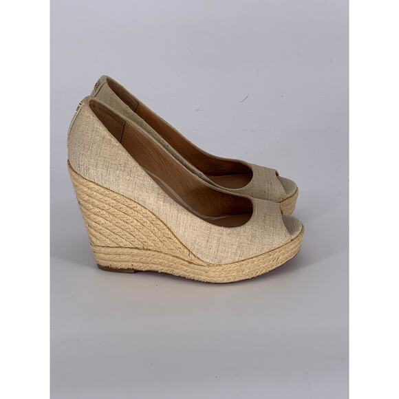 COACH Women's Beige Milan Peep-Toe Canvas Espadrille Wedge Platform Heels SZ 6B - Picture 3 of 12